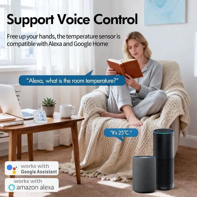 Alt view image 6 of 7 - eMylo WiFi Thermometer Hygrometer, Wireless Indoor Humidity Monitor for Room, Smart Temperature Sensor with App Control, Large LCD Display with Light, Notification Alerts, Free Data Storage Export