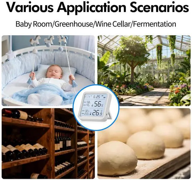 Alt view image 7 of 7 - eMylo WiFi Thermometer Hygrometer, Wireless Indoor Humidity Monitor for Room, Smart Temperature Sensor with App Control, Large LCD Display with Light, Notification Alerts, Free Data Storage Export