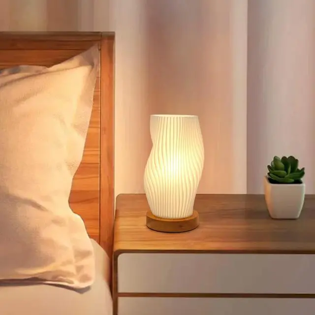 Alt view image 3 of 7 - Novelty Small Table Lamp for Bedroom,Vintage Style Striped Small Night Light Lamp, Mini Bedside Lamp for Living Room Nightstand Small Space Kids Room Living Room Office Dorm (SM), Warm-SM
