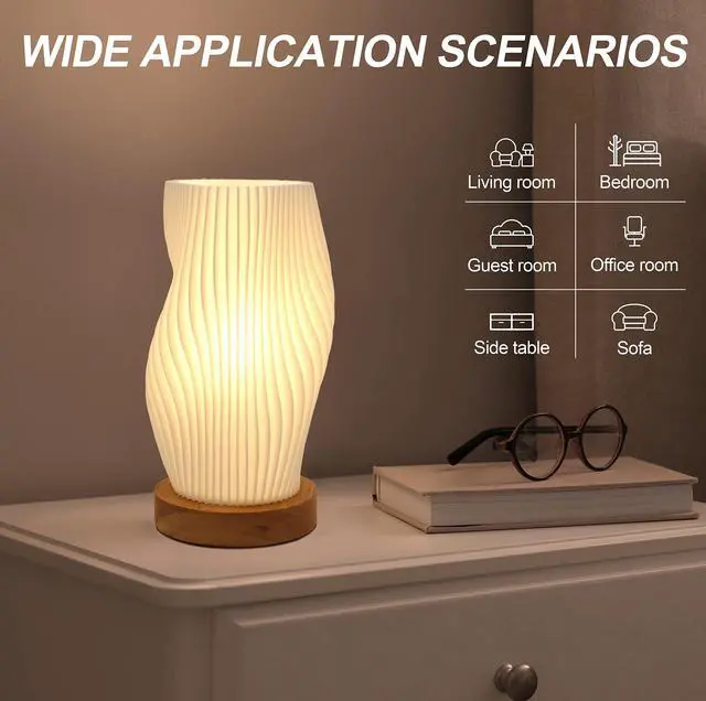 Alt view image 2 of 7 - Novelty Small Table Lamp for Bedroom,Vintage Style Striped Small Night Light Lamp, Mini Bedside Lamp for Living Room Nightstand Small Space Kids Room Living Room Office Dorm (SM), Warm-SM
