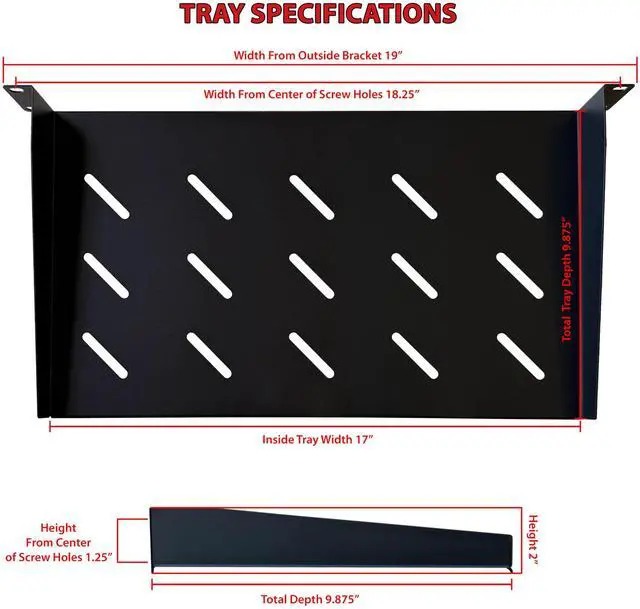 Alt view image 2 of 6 - 1U Universal Vented Server Rack Shelf - 10" Deep Cantilever Tray for 19" Format Server Racks, Network Cabinets 10" Deep Enclosure (Includes Mounting Hardware) - 2 Pack