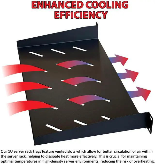 Alt view image 3 of 6 - 1U Universal Vented Server Rack Shelf - 10" Deep Cantilever Tray for 19" Format Server Racks, Network Cabinets 10" Deep Enclosure (Includes Mounting Hardware) - 2 Pack