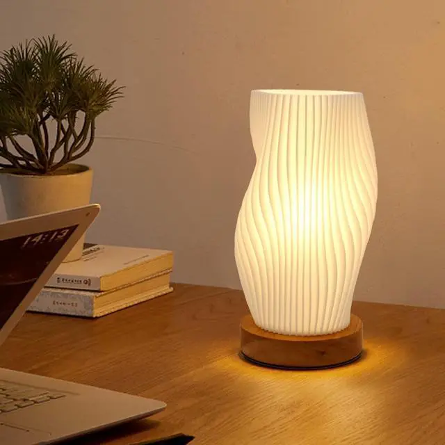 Alt view image 4 of 7 - Novelty Small Table Lamp for Bedroom,Vintage Style Striped Small Night Light Lamp, Mini Bedside Lamp for Living Room Nightstand Small Space Kids Room Living Room Office Dorm (SM), Warm-SM