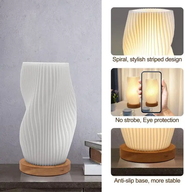 Alt view image 7 of 7 - Novelty Small Table Lamp for Bedroom,Vintage Style Striped Small Night Light Lamp, Mini Bedside Lamp for Living Room Nightstand Small Space Kids Room Living Room Office Dorm (SM), Warm-SM