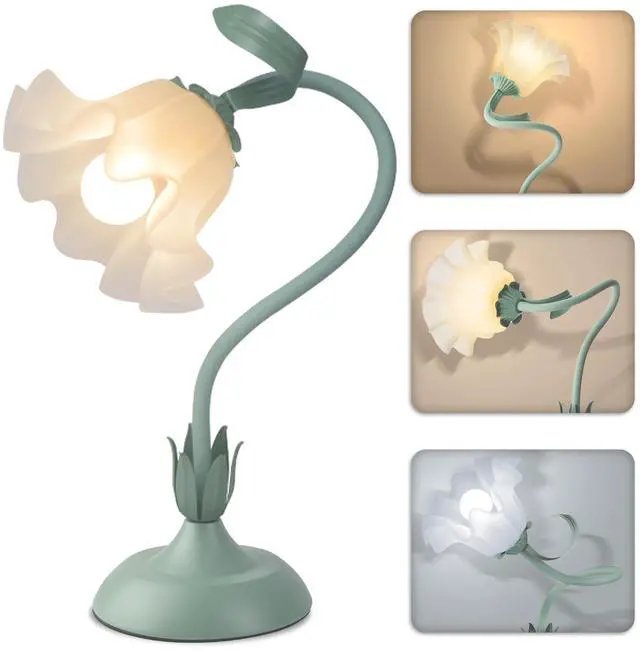 Main image of Women Bedside Table Lamps for Bedroom, Cute Flower Desk Lamp with Adjustable Flexible Gooseneck, 3 Color Temperatures Nightstand Lamp with E26 LED Bulbs, Floral Lamp for Living Room, Office,Reading