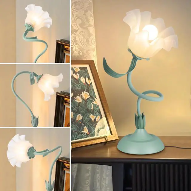 Alt view image 3 of 7 - Women Bedside Table Lamps for Bedroom, Cute Flower Desk Lamp with Adjustable Flexible Gooseneck, 3 Color Temperatures Nightstand Lamp with E26 LED Bulbs, Floral Lamp for Living Room, Office,Reading