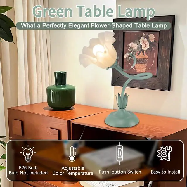 Alt view image 5 of 7 - Women Bedside Table Lamps for Bedroom, Cute Flower Desk Lamp with Adjustable Flexible Gooseneck, 3 Color Temperatures Nightstand Lamp with E26 LED Bulbs, Floral Lamp for Living Room, Office,Reading