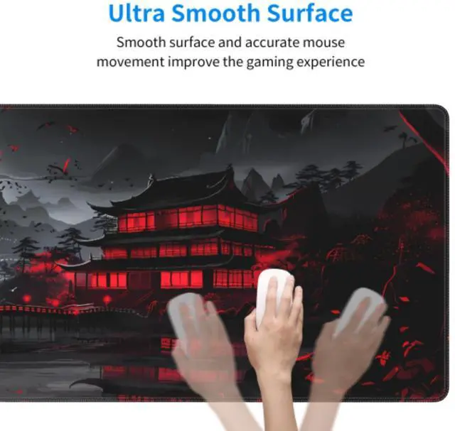 Alt view image 5 of 7 - Black Red Japanese Mouse Pad XL 31.5 X 11.8 Inch Design Style Extended Large Gaming Mousepad Keyboard Full Desk Mat Non-Slip Rubber Base Stitched Edges for Home Office