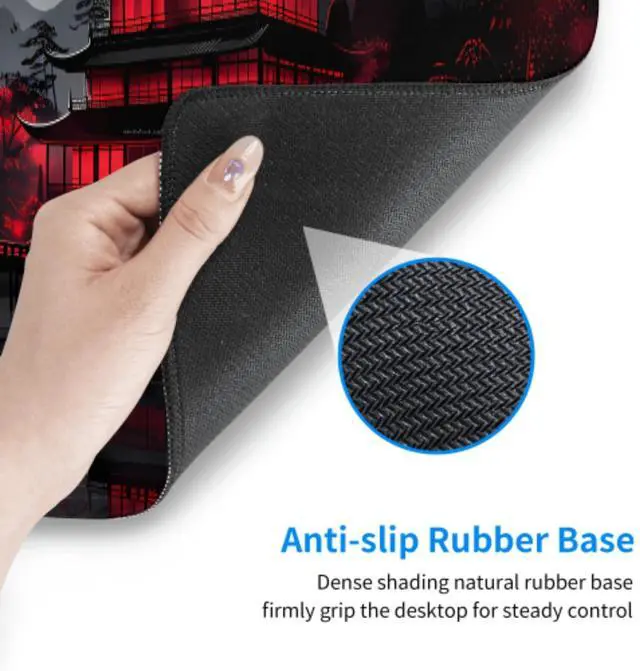 Alt view image 6 of 7 - Black Red Japanese Mouse Pad XL 31.5 X 11.8 Inch Design Style Extended Large Gaming Mousepad Keyboard Full Desk Mat Non-Slip Rubber Base Stitched Edges for Home Office