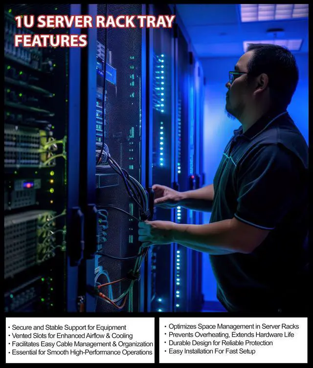 Alt view image 5 of 6 - 1U Universal Vented Server Rack Shelf - 10" Deep Cantilever Tray for 19" Format Server Racks, Network Cabinets 10" Deep Enclosure (Includes Mounting Hardware) - 2 Pack