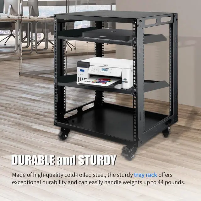 Alt view image 5 of 6 - 1U Server Rack Shelf, 12" Mounting Depth, Vented Rack Mount Shelf Cantilever Tray for 19" Equipment Racks and Cabinet, Weight Capacity 44lb, Black, 2PCS