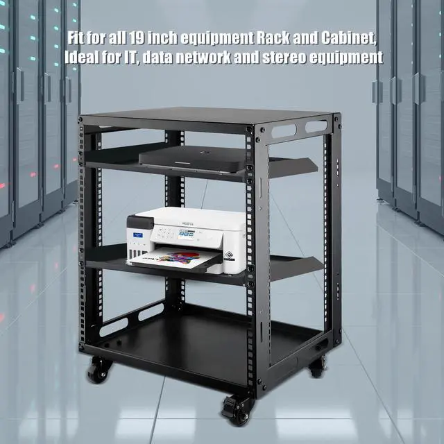 Alt view image 6 of 6 - 1U Server Rack Shelf, 12" Mounting Depth, Vented Rack Mount Shelf Cantilever Tray for 19" Equipment Racks and Cabinet, Weight Capacity 44lb, Black, 2PCS