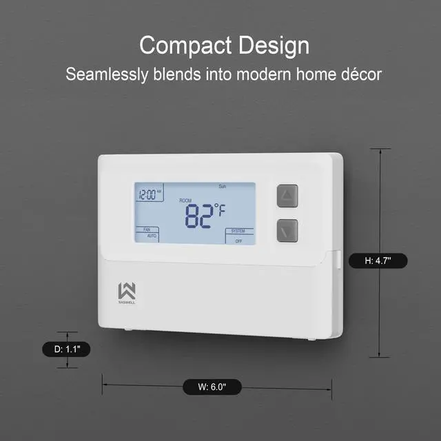 Alt view image 3 of 7 - SASWELL T21 Programmable Thermostat for Home, Digital Thermostat 1 Heat/1 Cool Compatible with Heat Pump and Single-Stage Systems, Dual Power Options Battery-Powered No C-Wire Required