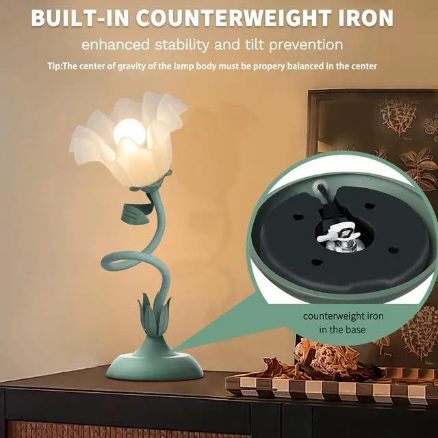 Alt view image 7 of 7 - Women Bedside Table Lamps for Bedroom, Cute Flower Desk Lamp with Adjustable Flexible Gooseneck, 3 Color Temperatures Nightstand Lamp with E26 LED Bulbs, Floral Lamp for Living Room, Office,Reading