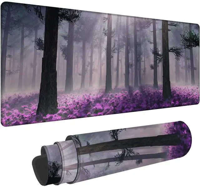 Main image of Gaming Desk Mat Large, Purple Misty Forest Extended Mousepad,Non-Slip Rubber Mouse Pad Stitched Edges,Desktop Decorative Accessories for Home Office 31.5" x 15.7"