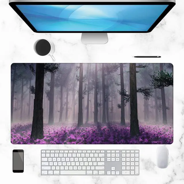 Alt view image 2 of 7 - Gaming Desk Mat Large, Purple Misty Forest Extended Mousepad,Non-Slip Rubber Mouse Pad Stitched Edges,Desktop Decorative Accessories for Home Office 31.5" x 15.7"