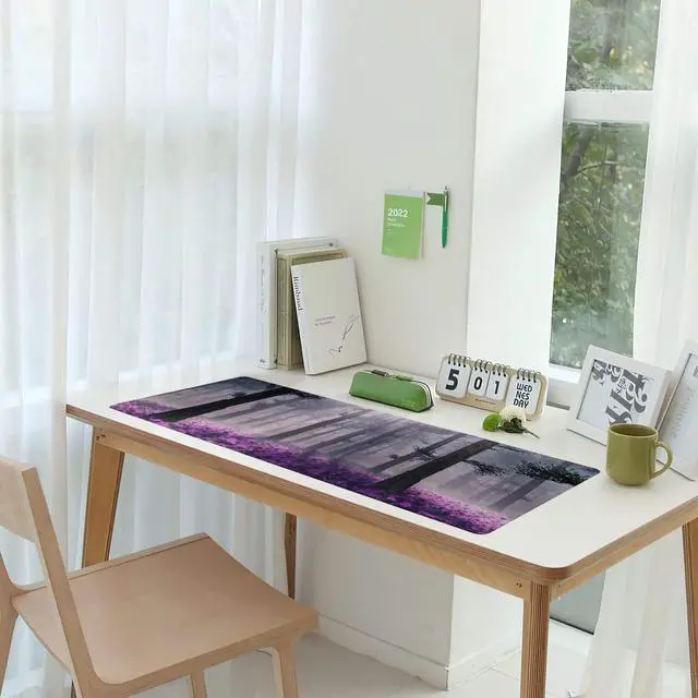 Alt view image 6 of 7 - Gaming Desk Mat Large, Purple Misty Forest Extended Mousepad,Non-Slip Rubber Mouse Pad Stitched Edges,Desktop Decorative Accessories for Home Office 31.5" x 15.7"