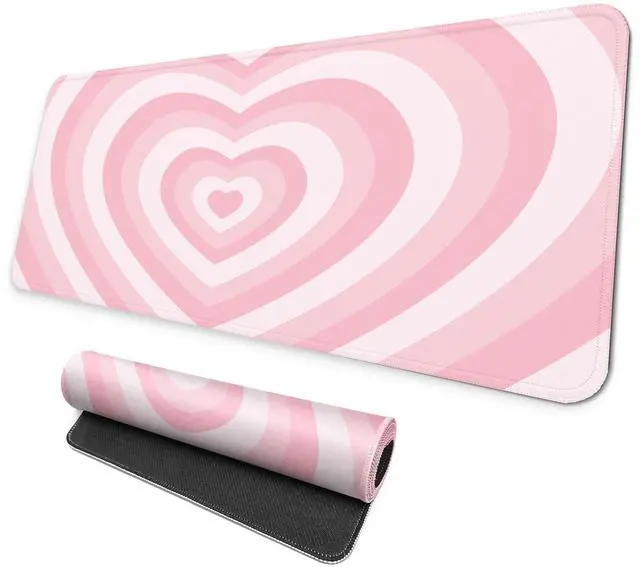 Main image of Large Gaming Mouse Pad, Full Keyboard Mat, Long Laptop Mousepad, Computer Mouse Mat for Home and Office, Anti-Slip Rubber Base, 31.5 x 11.8 Inches (Pink Loving Heart)