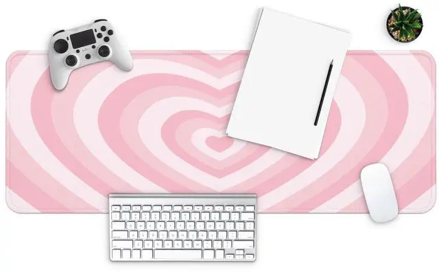 Alt view image 2 of 7 - Large Gaming Mouse Pad, Full Keyboard Mat, Long Laptop Mousepad, Computer Mouse Mat for Home and Office, Anti-Slip Rubber Base, 31.5 x 11.8 Inches (Pink Loving Heart)