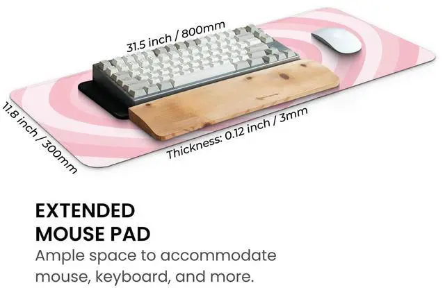 Alt view image 3 of 7 - Large Gaming Mouse Pad, Full Keyboard Mat, Long Laptop Mousepad, Computer Mouse Mat for Home and Office, Anti-Slip Rubber Base, 31.5 x 11.8 Inches (Pink Loving Heart)