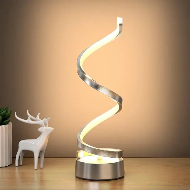 Main image of NUÜR Infinity Spiral LED Table Lamp, Dimmable Metallic Bedside Lamp with Touch Controller, 3 Colour Temperature, 15.8 Inch Height, Decorative Lamp for Home, Living Room & Office (Silver)