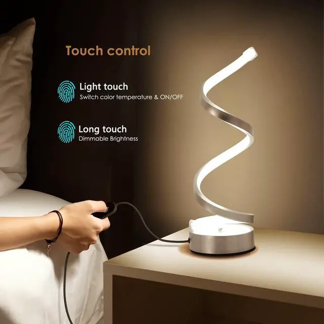 Alt view image 3 of 7 - NUÜR Infinity Spiral LED Table Lamp, Dimmable Metallic Bedside Lamp with Touch Controller, 3 Colour Temperature, 15.8 Inch Height, Decorative Lamp for Home, Living Room & Office (Silver)