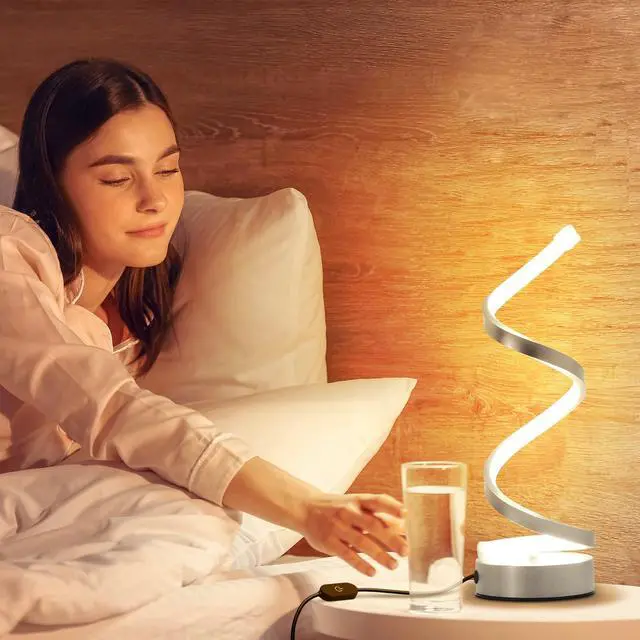 Alt view image 4 of 7 - NUÜR Infinity Spiral LED Table Lamp, Dimmable Metallic Bedside Lamp with Touch Controller, 3 Colour Temperature, 15.8 Inch Height, Decorative Lamp for Home, Living Room & Office (Silver)