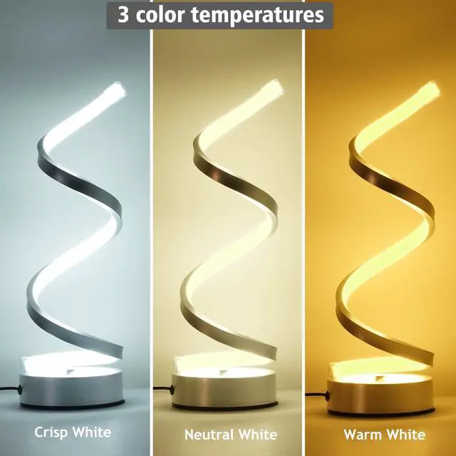 Alt view image 5 of 7 - NUÜR Infinity Spiral LED Table Lamp, Dimmable Metallic Bedside Lamp with Touch Controller, 3 Colour Temperature, 15.8 Inch Height, Decorative Lamp for Home, Living Room & Office (Silver)