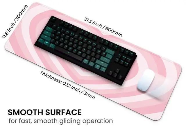 Alt view image 4 of 7 - Large Gaming Mouse Pad, Full Keyboard Mat, Long Laptop Mousepad, Computer Mouse Mat for Home and Office, Anti-Slip Rubber Base, 31.5 x 11.8 Inches (Pink Loving Heart)