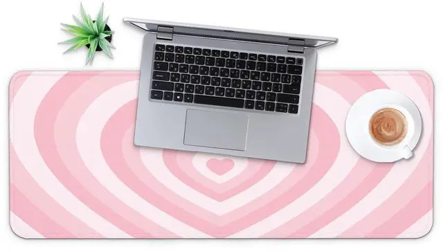 Alt view image 6 of 7 - Large Gaming Mouse Pad, Full Keyboard Mat, Long Laptop Mousepad, Computer Mouse Mat for Home and Office, Anti-Slip Rubber Base, 31.5 x 11.8 Inches (Pink Loving Heart)