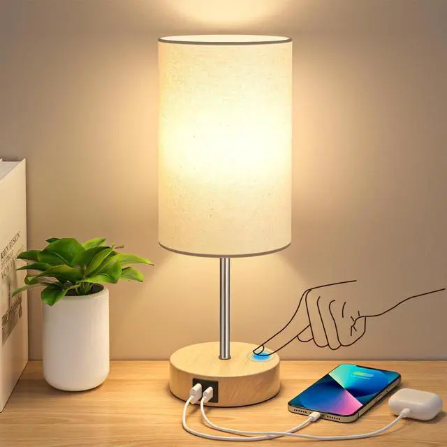 Main image of AKASUKI Table Lamp for Bedroom, 3 Way Dimmable Touch Lamp with Dual Charging Station, Small Bedside Lamps for Night Stands, Living Room, Office(LED Bulb Included)
