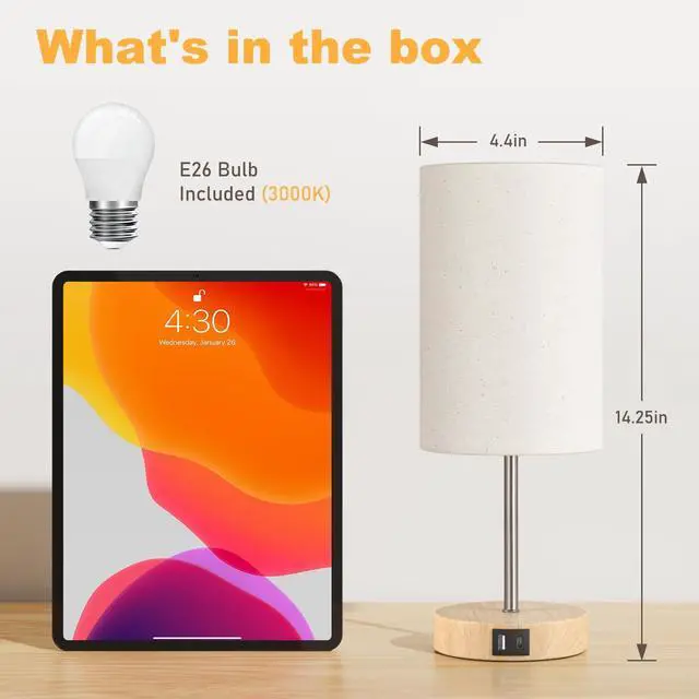 Alt view image 5 of 6 - AKASUKI Table Lamp for Bedroom, 3 Way Dimmable Touch Lamp with Dual Charging Station, Small Bedside Lamps for Night Stands, Living Room, Office(LED Bulb Included)