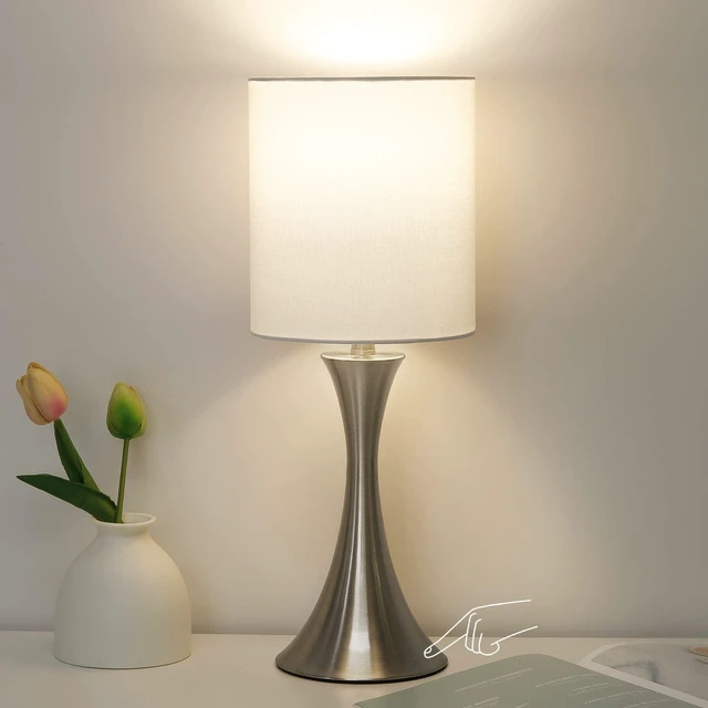 Main image of Touch Control Table Lamp, 3-Way Dimmable Desk Lamp, Bedside Reading Light Small Lamp with White Shade and Silver Base, Nightstand Lamp for Living Room, Bedroom, Dorm, Office, 3000K LED Bulb Included