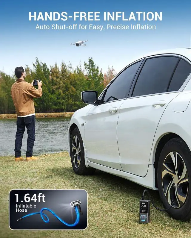 Alt view image 3 of 7 - AVAPOW Tire Inflator Portable Air Compressor, 150 PSI Cordless Car Tire Air Pump with Pressure Gauge, 3.7 LCD Screen, Auto-Shuts Off Tire Pump for Car, Motorcycle, Bike, Balls