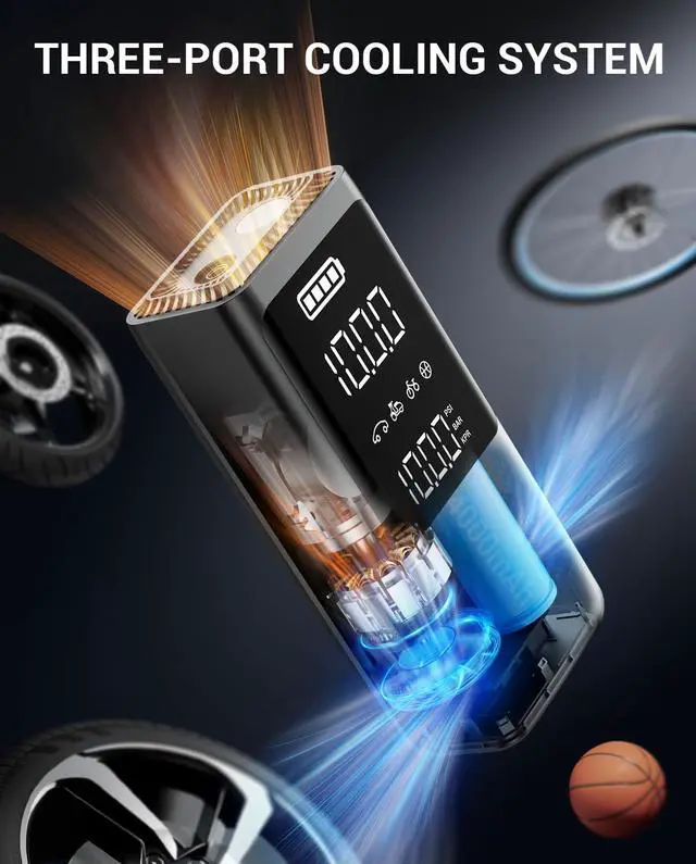 Alt view image 4 of 7 - AVAPOW Tire Inflator Portable Air Compressor, 150 PSI Cordless Car Tire Air Pump with Pressure Gauge, 3.7 LCD Screen, Auto-Shuts Off Tire Pump for Car, Motorcycle, Bike, Balls