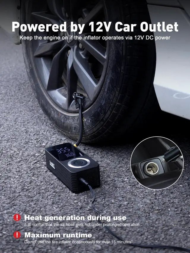 Alt view image 6 of 7 - SMART JERRY - Tire Inflator Portable Air Compressor | Cordless Mini Bike Tire Pump with Gauge | Dual-Power Electric 12V Air Compressor for Auto, Motorcycles, Bikes, Balls | Fast Inflation Max 150 PSI