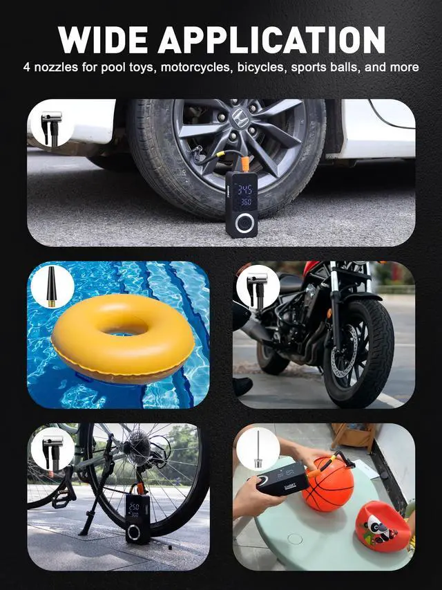 Alt view image 7 of 7 - SMART JERRY - Tire Inflator Portable Air Compressor | Cordless Mini Bike Tire Pump with Gauge | Dual-Power Electric 12V Air Compressor for Auto, Motorcycles, Bikes, Balls | Fast Inflation Max 150 PSI