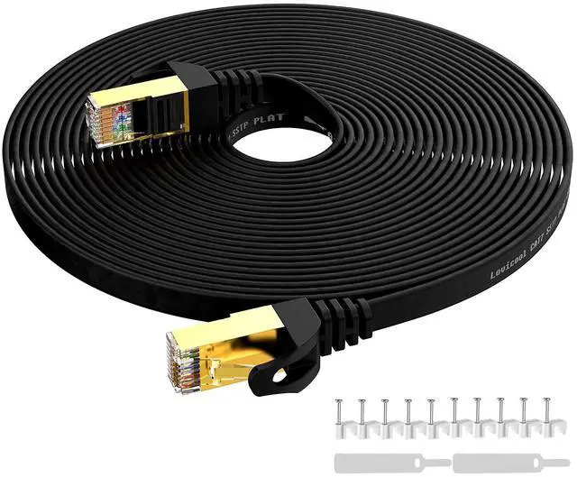 Main image of Cat7 Ethernet Cable - High-Speed 35ft Flat Cat 7 Cable for LAN Network, Router, Gaming, Xbox, and IP Use - Featuring Gold Plated RJ45 Connector, 600Mhz, 10Gbps Speed, Outdoor&Indoor Use