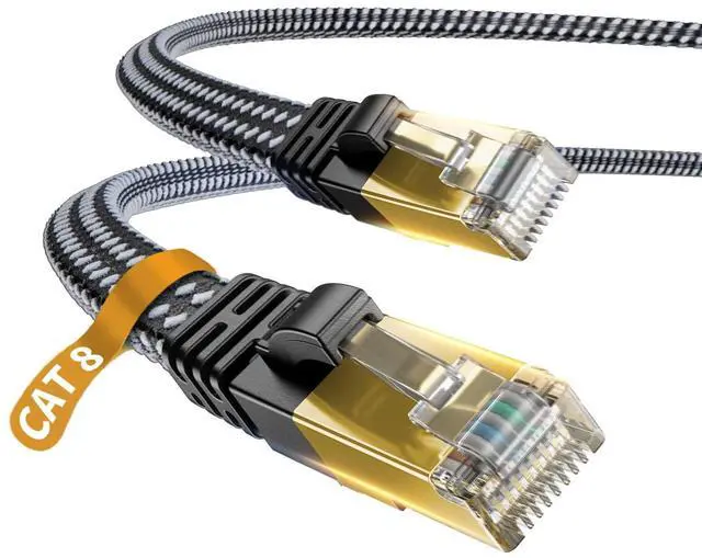 Main image of DanYee Cat 8 Ethernet Cable, Nylon Braided 6.5ft CAT8 High Speed Professional Gold Plated Plug STP Wires CAT 8 RJ45 Ethernet Cable 3ft 10ft 16ft 26ft 33ft 50ft 66ft 100ft (Black 6.5ft)