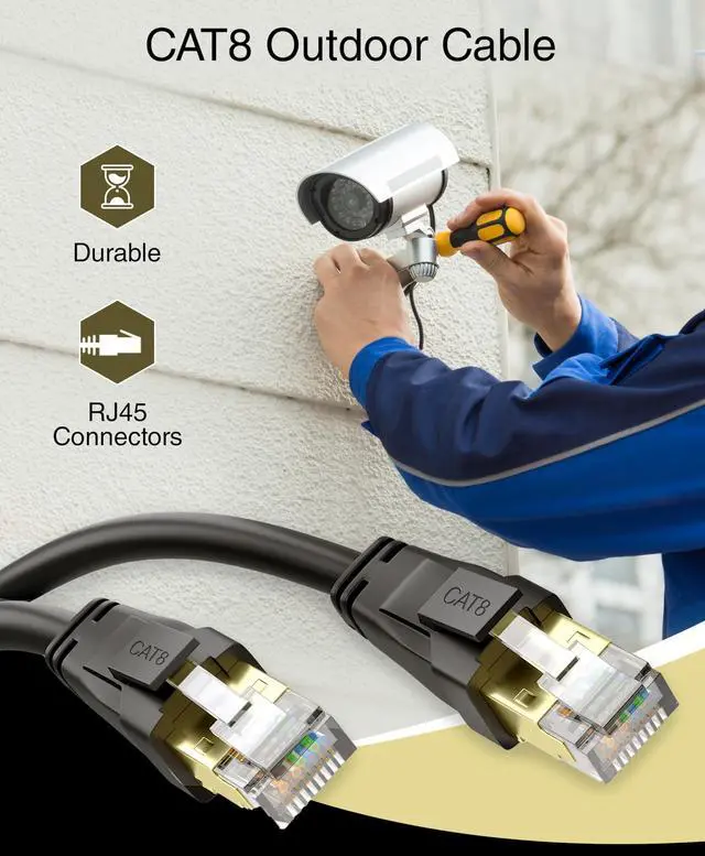 Alt view image 5 of 7 - BlueRigger CAT 8 Outdoor Ethernet Cable - 50FT (RJ45, 40Gbps, 2000MHz, Weatherproof, UV Resistant CAT8 Internet Cable) High Speed LAN Network Cable - Compatible with Game Consoles, HDTV, Router, PC