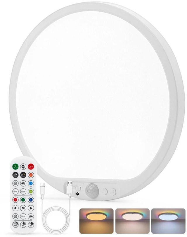 Main image of 10000mAh Battery Operated Ceiling Light with Remote RGB Backlight Magnetic Battery Operated IP44 Waterproof Dimmable & 3CCT Remote No Wiring for Closet Pantry Garage