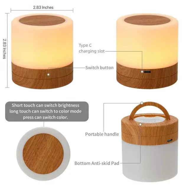 Alt view image 3 of 7 - Nursery Night Light for Kids, USB Rechargeable Small Desk Lamp,13 RGB Colors & 4 Brightness & 1 Remote, Touch Bedside Cordless Table Lamp, Portable Night Lamp for Bedroom Living Room Home (Brown)