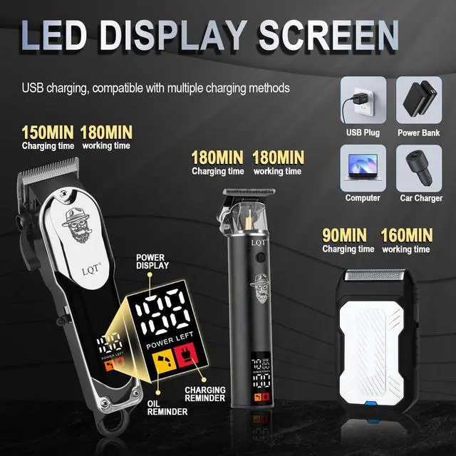 Alt view image 2 of 6 - LQT Professional Cordless Hair Clippers for Men - LED Display Hair Trimmer & Beard Trimmer Kit, Rechargeable Hair Cutting Machine with Precision Blades, Gifts for Dad Father's Day, Christmas