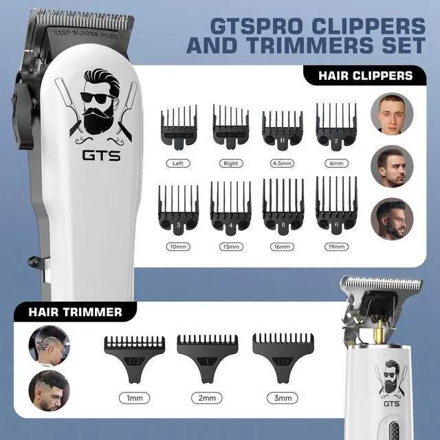 Alt view image 4 of 7 - GTSPro Hair Clippers for Men, Clippers and Trimmers Set, Barber Clippers, Electric Hair Trimmer with Box, Gifts for Men White