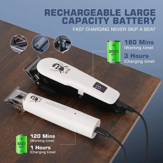 Alt view image 5 of 7 - GTSPro Hair Clippers for Men, Clippers and Trimmers Set, Barber Clippers, Electric Hair Trimmer with Box, Gifts for Men White