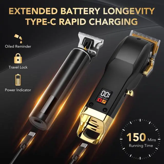 Alt view image 3 of 7 - Hair Clippers for Men - Professional Cordless Barber Set, 180Min Runtime, LED Display, Anti-Snag Blades, 17-Piece Kit with 14 Guide Combs,Rechargeable Electric Shaver Kit