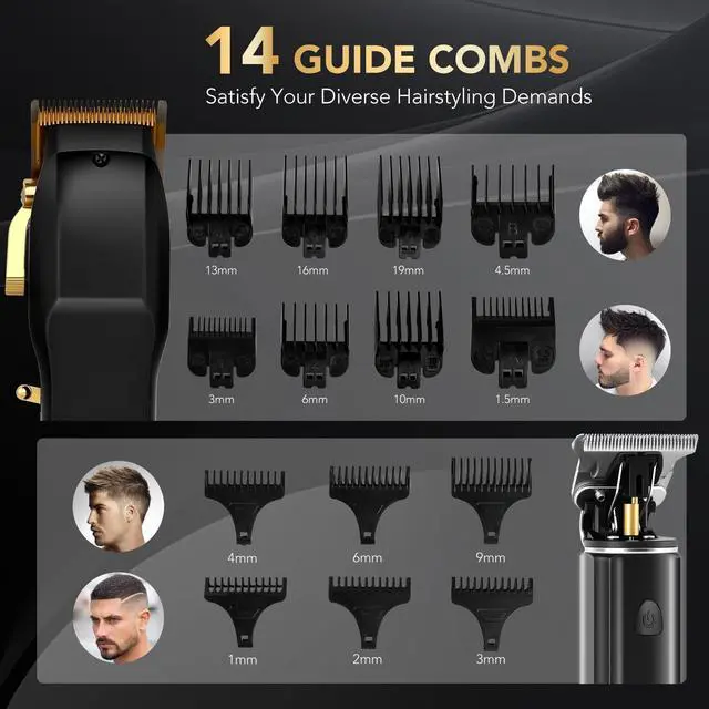 Alt view image 6 of 7 - Hair Clippers for Men - Professional Cordless Barber Set, 180Min Runtime, LED Display, Anti-Snag Blades, 17-Piece Kit with 14 Guide Combs,Rechargeable Electric Shaver Kit