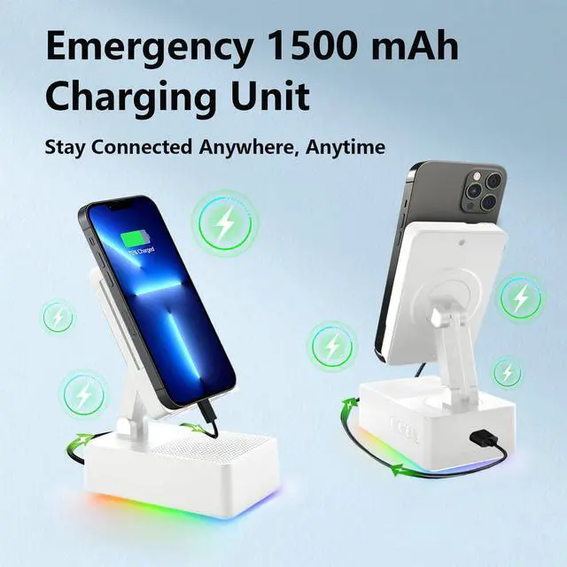 Alt view image 5 of 7 - TuneEIf Wireless Induction Bluetooth Speaker, 5-in-1 Foldable Phone Holder, 1500mAh Emergency Charging, Colorful LED Ambient Light, Tech Gadgets Gifts for Men Women, for iPhone Android Tablet, Ivory
