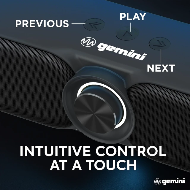 Alt view image 6 of 7 - Gemini Portable Bluetooth Soundbar for TV, Desk & Gaming (GSBR-20) | 16" portable soundbar for TV, desk & gaming - USB-C or battery - dual 2" drivers - FM, 5-in-1 media