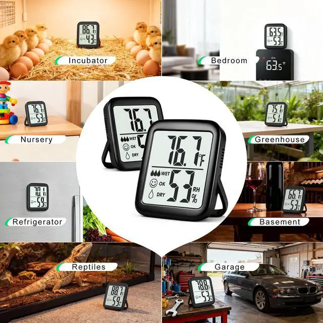 Alt view image 3 of 7 - Antonki 2 Pack Room Thermometer for Home, Hygrometer Indoor Humidity Meter Gauge, Digital Temperature and Humidity Sensor Monitor for House, Terrarium, Incubator, Greenhouse - Battery Included